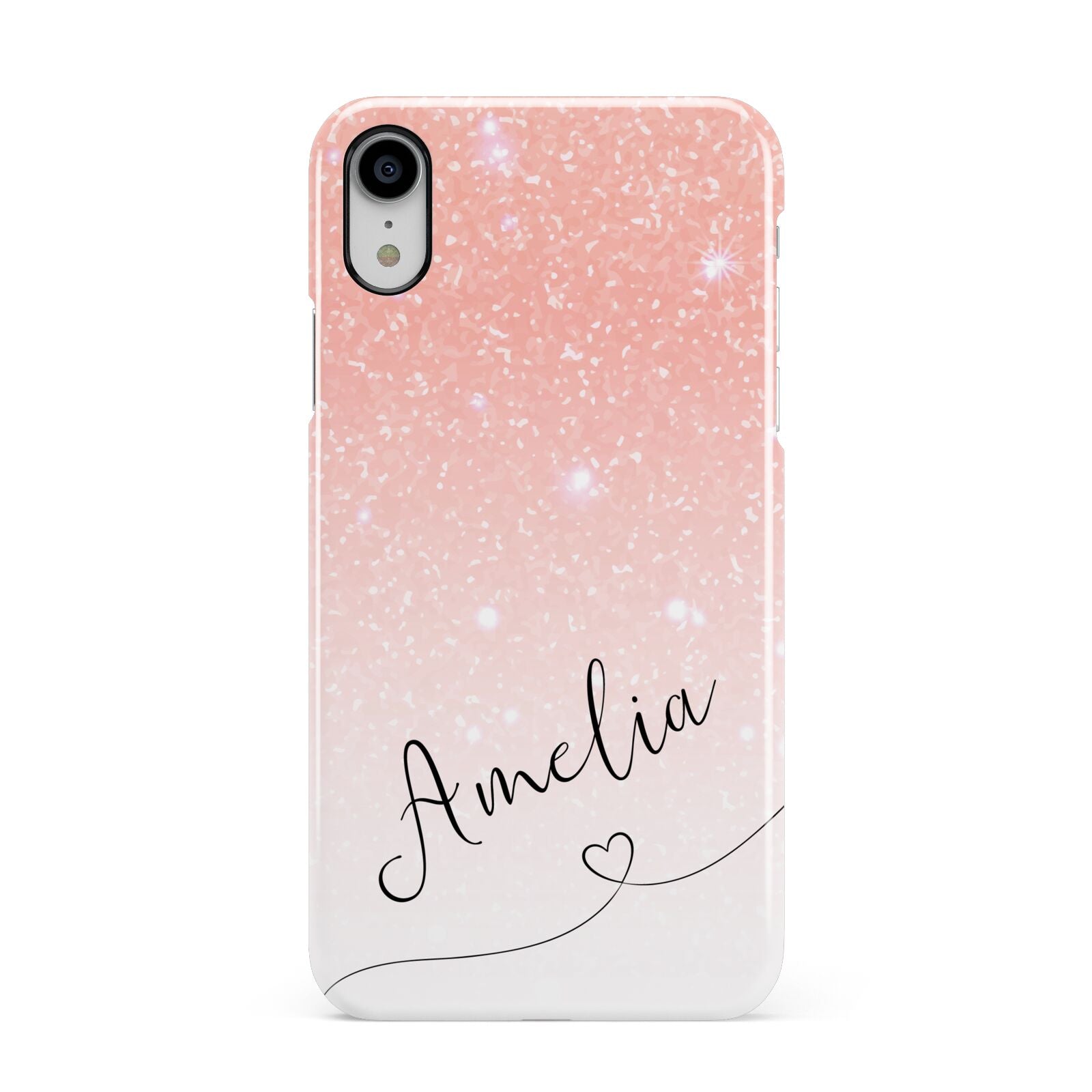 Personalised Pink Glitter Fade with Black Text Apple iPhone XR White 3D Snap Case