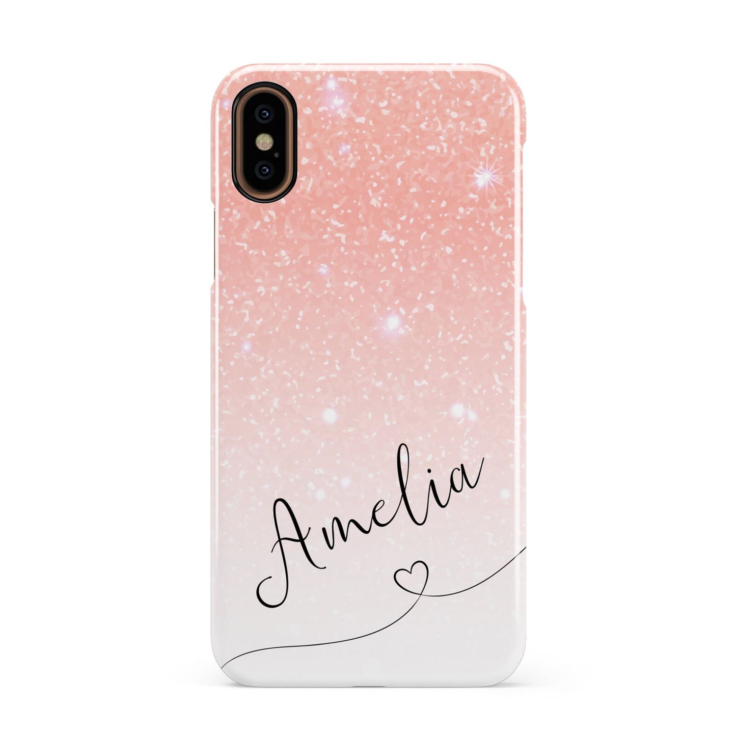 Personalised Pink Glitter Fade with Black Text Apple iPhone XS 3D Snap Case