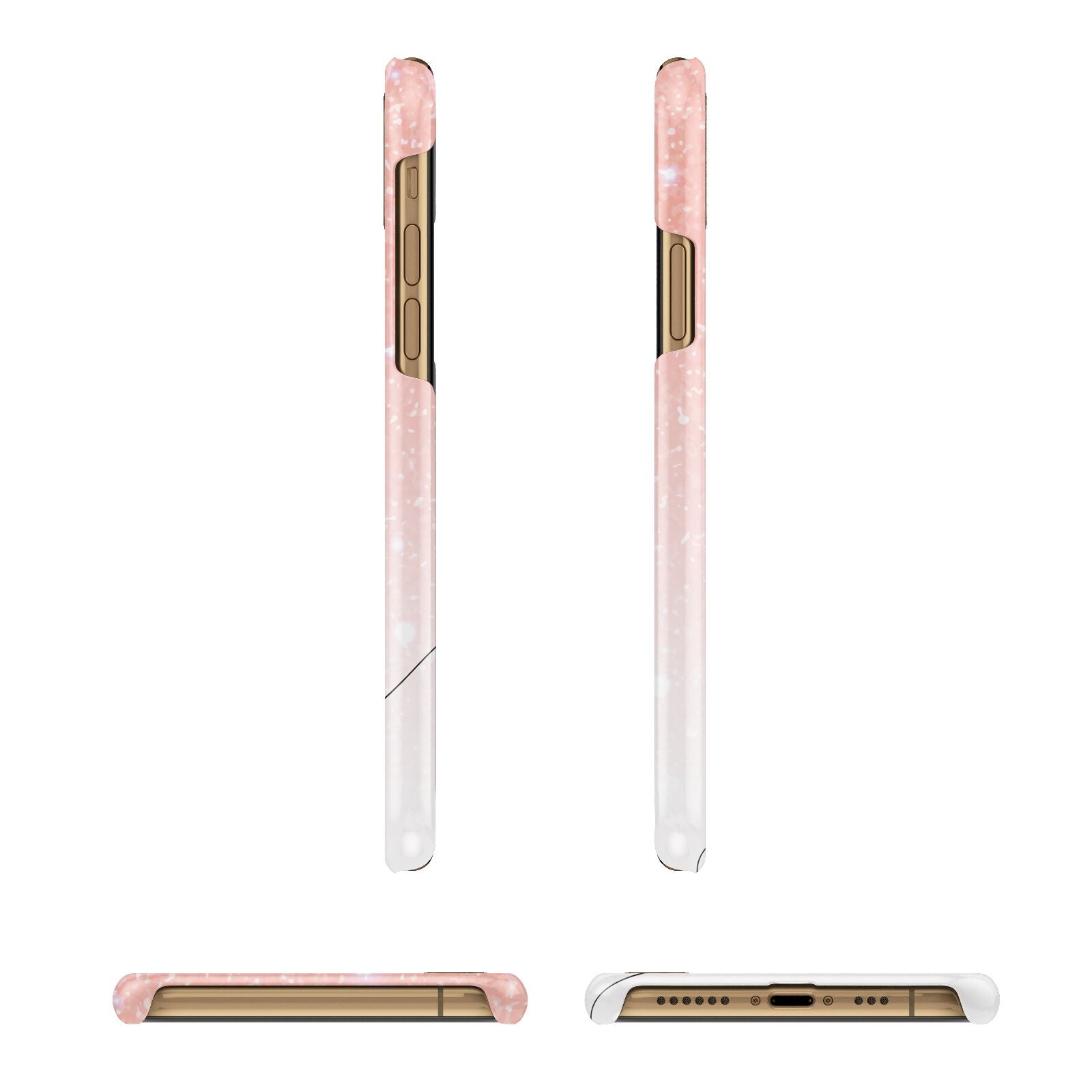 Personalised Pink Glitter Fade with Black Text Apple iPhone Xs 3D Wrap Snap Case Angled Images