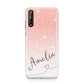 Personalised Pink Glitter Fade with Black Text Huawei Enjoy 10s Phone Case