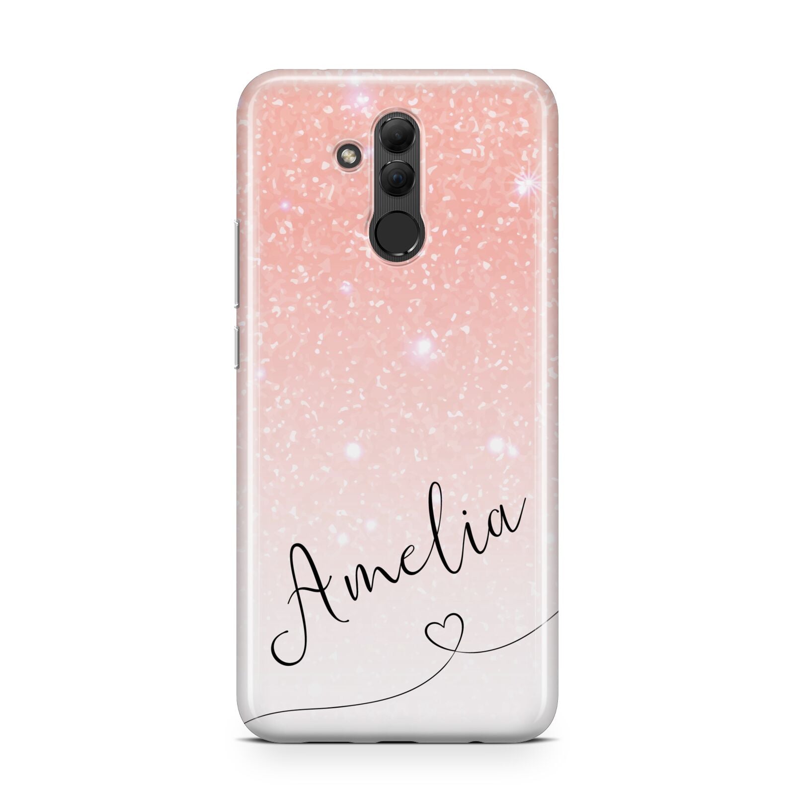 Personalised Pink Glitter Fade with Black Text Huawei Mate 20 Lite