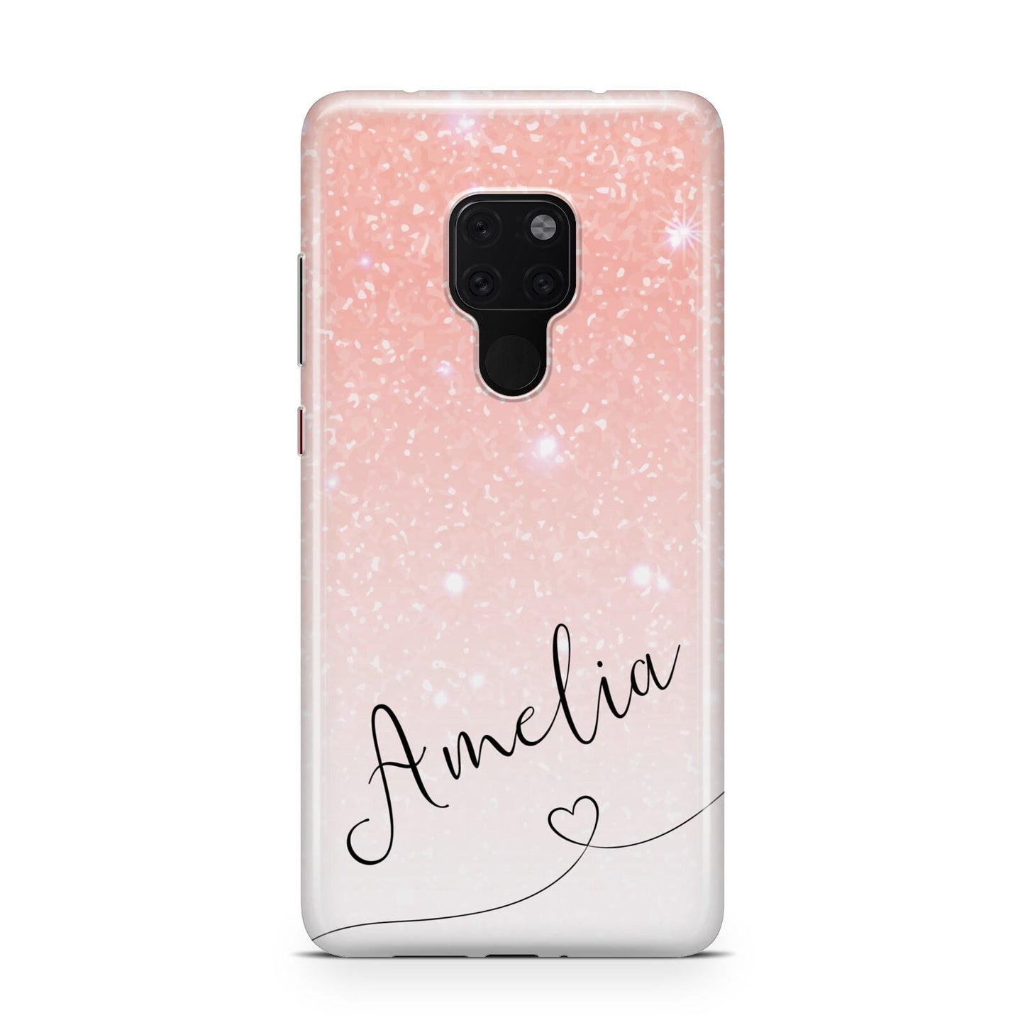 Personalised Pink Glitter Fade with Black Text Huawei Mate 20 Phone Case