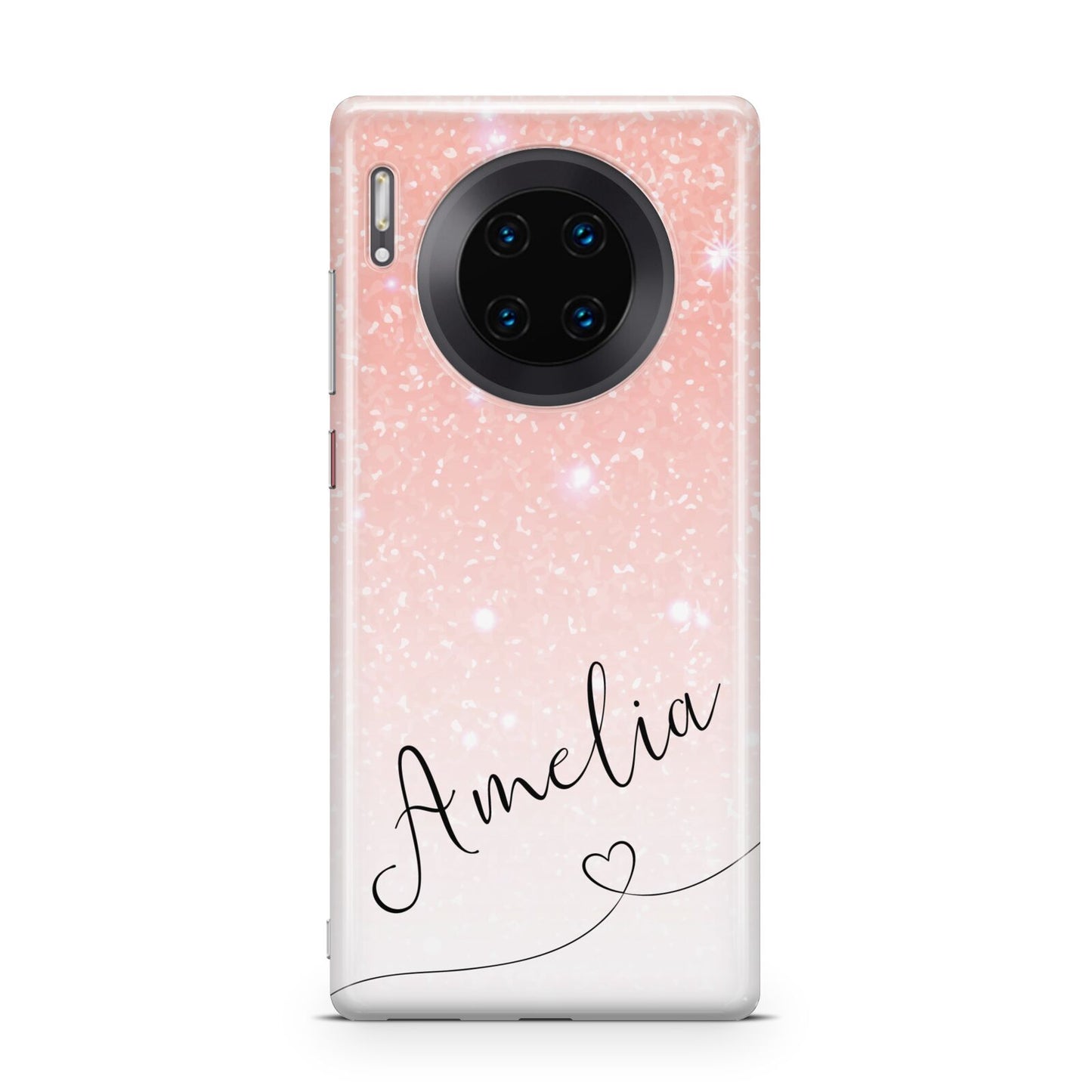 Personalised Pink Glitter Fade with Black Text Huawei Mate 30 Pro Phone Case