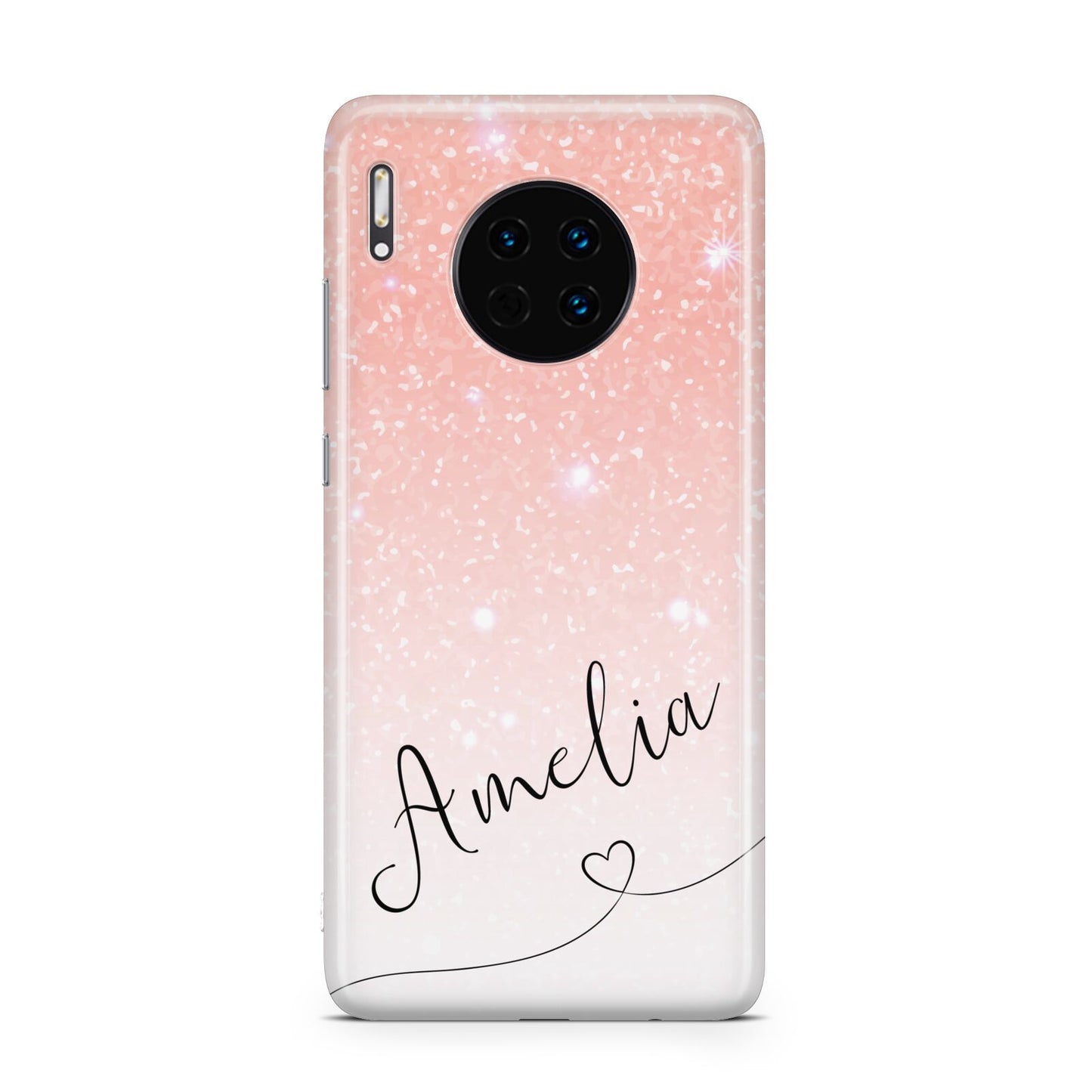 Personalised Pink Glitter Fade with Black Text Huawei Mate 30