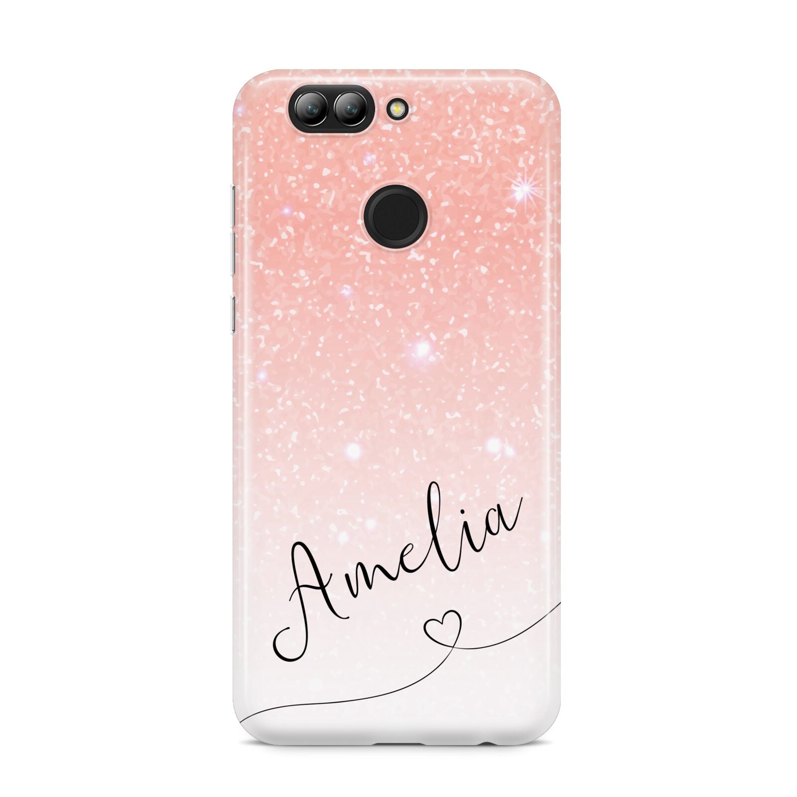 Personalised Pink Glitter Fade with Black Text Huawei Nova 2s Phone Case