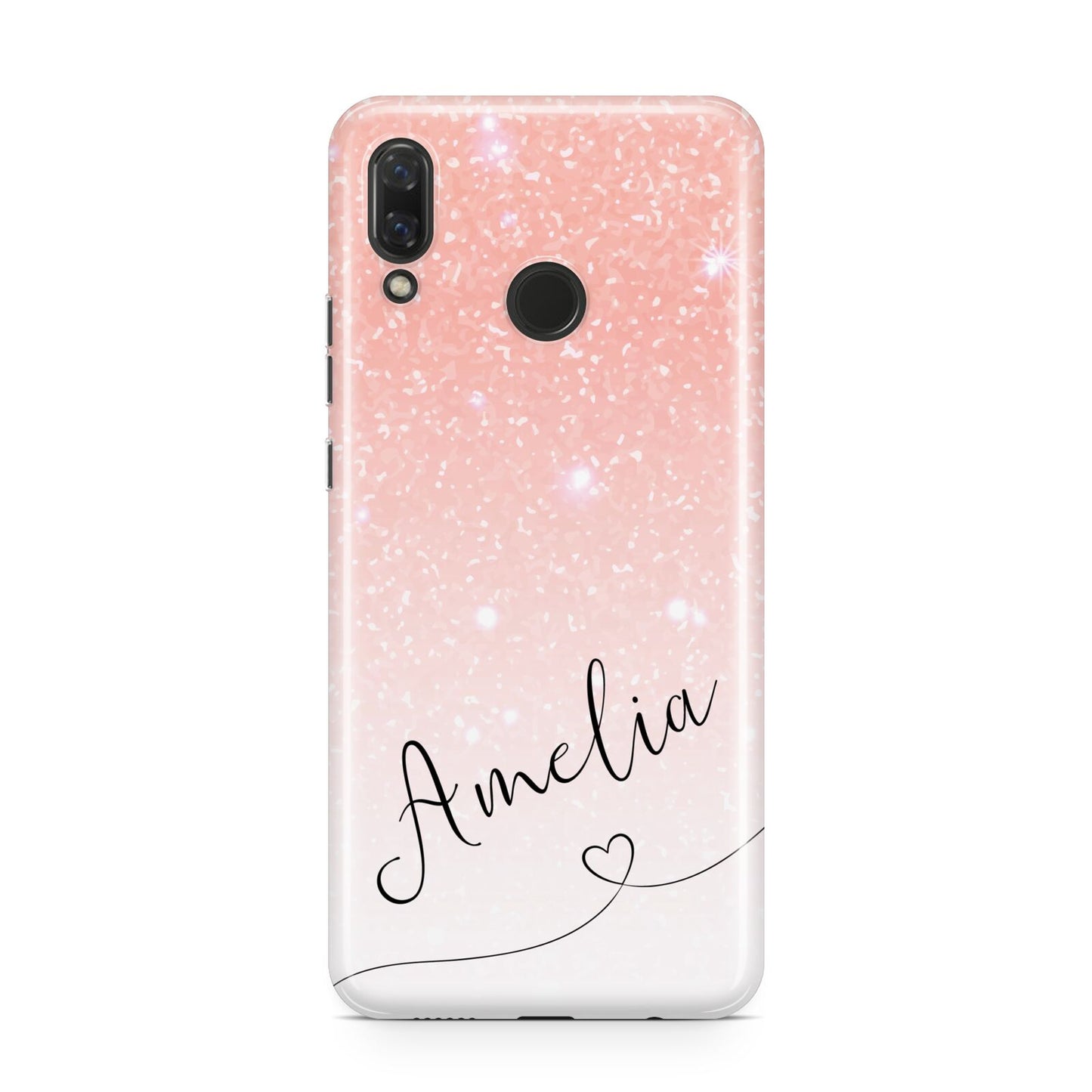 Personalised Pink Glitter Fade with Black Text Huawei Nova 3 Phone Case