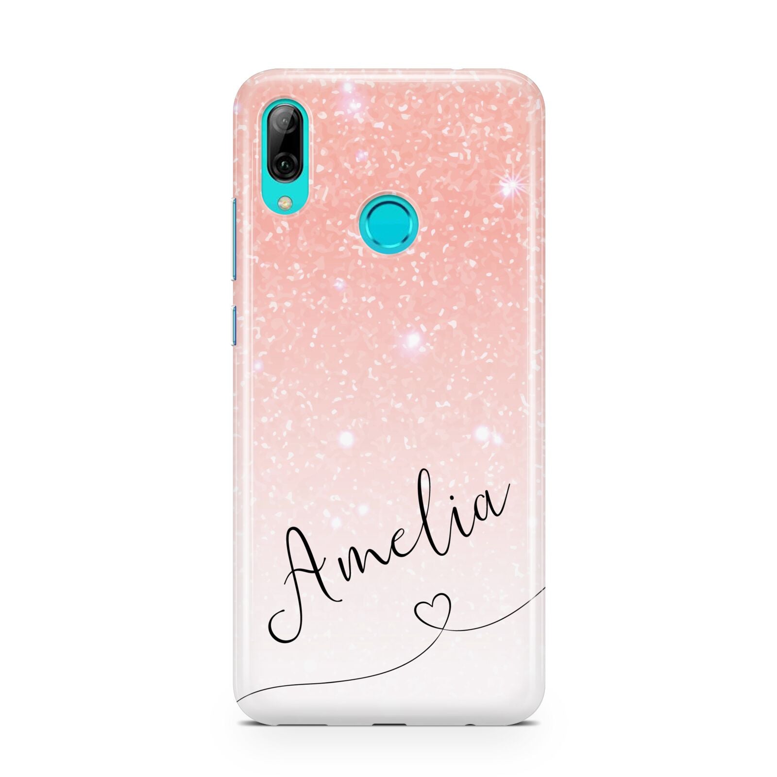 Personalised Pink Glitter Fade with Black Text Huawei P Smart 2019 Case