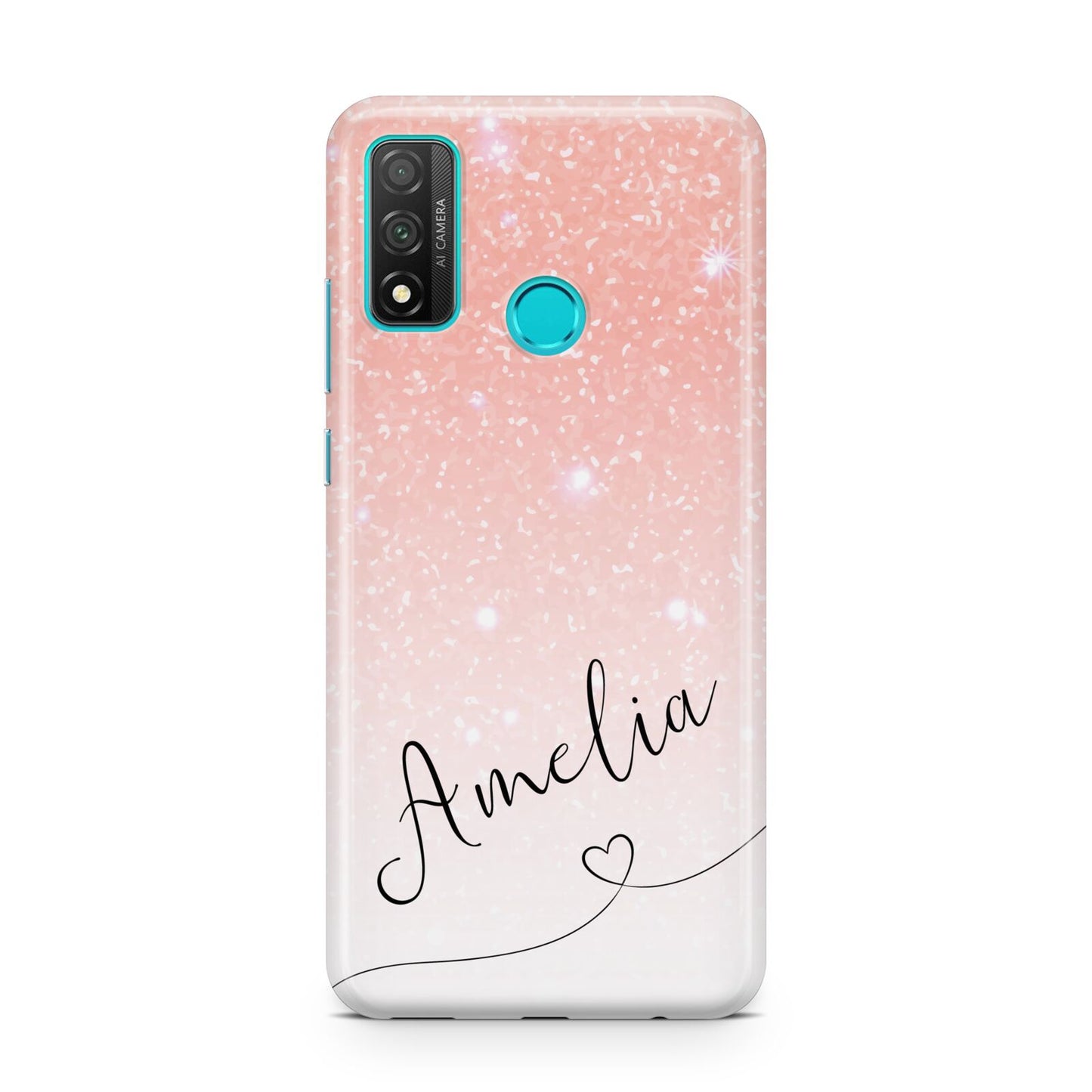 Personalised Pink Glitter Fade with Black Text Huawei P Smart 2020