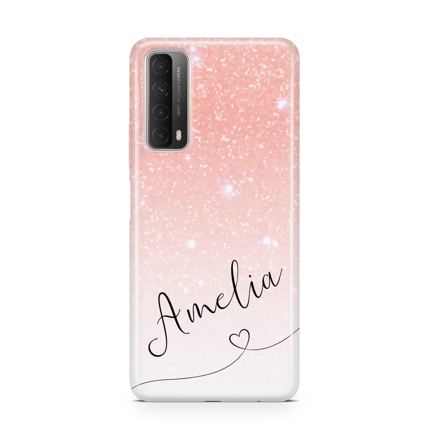 Personalised Pink Glitter Fade with Black Text Huawei P Smart 2021