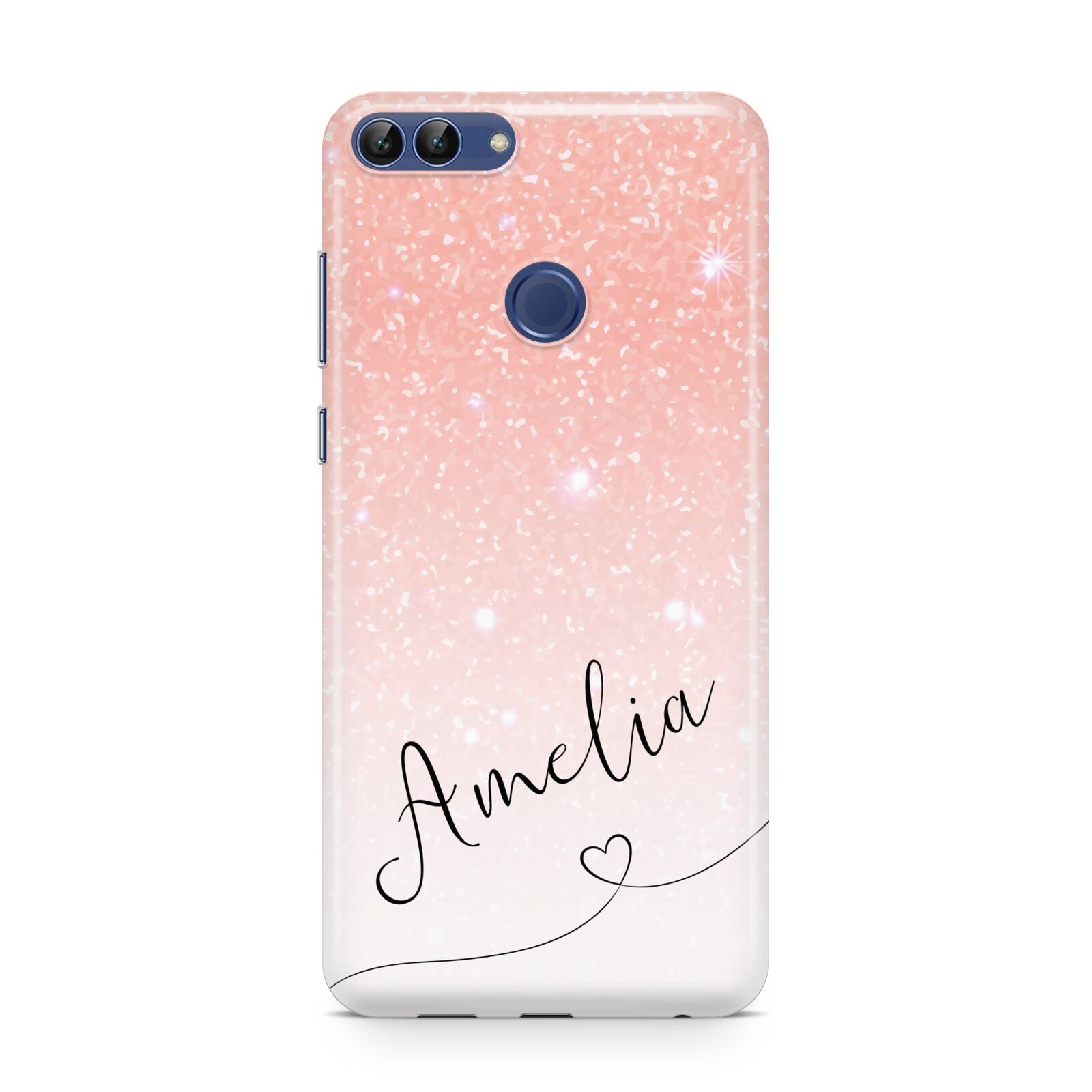 Personalised Pink Glitter Fade with Black Text Huawei P Smart Case