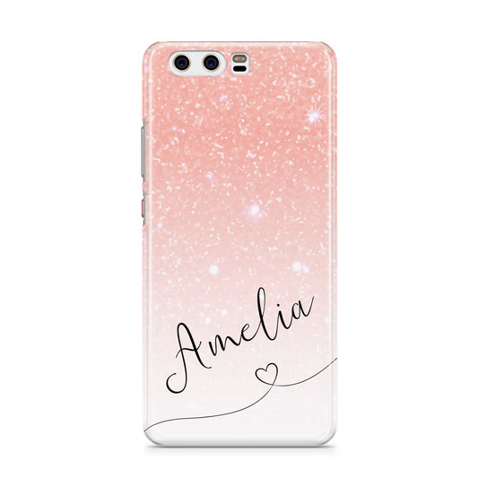 Personalised Pink Glitter Fade with Black Text Huawei P10 Phone Case