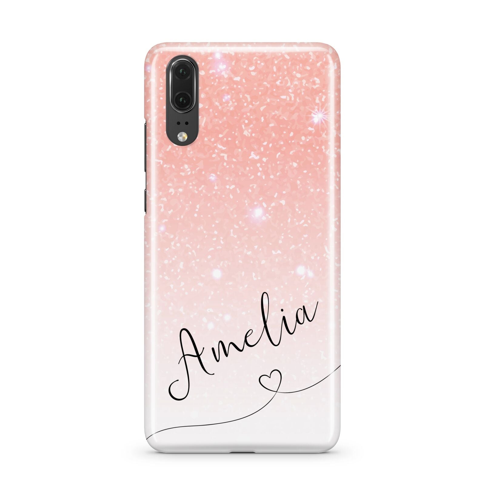 Personalised Pink Glitter Fade with Black Text Huawei P20 Phone Case