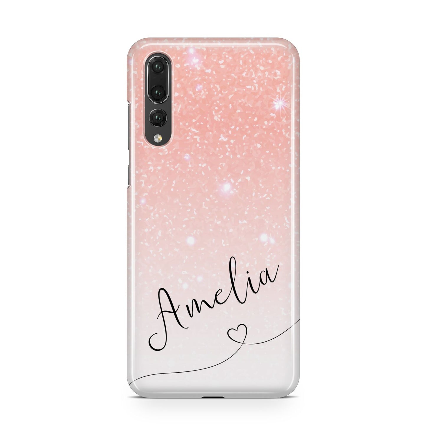 Personalised Pink Glitter Fade with Black Text Huawei P20 Pro Phone Case