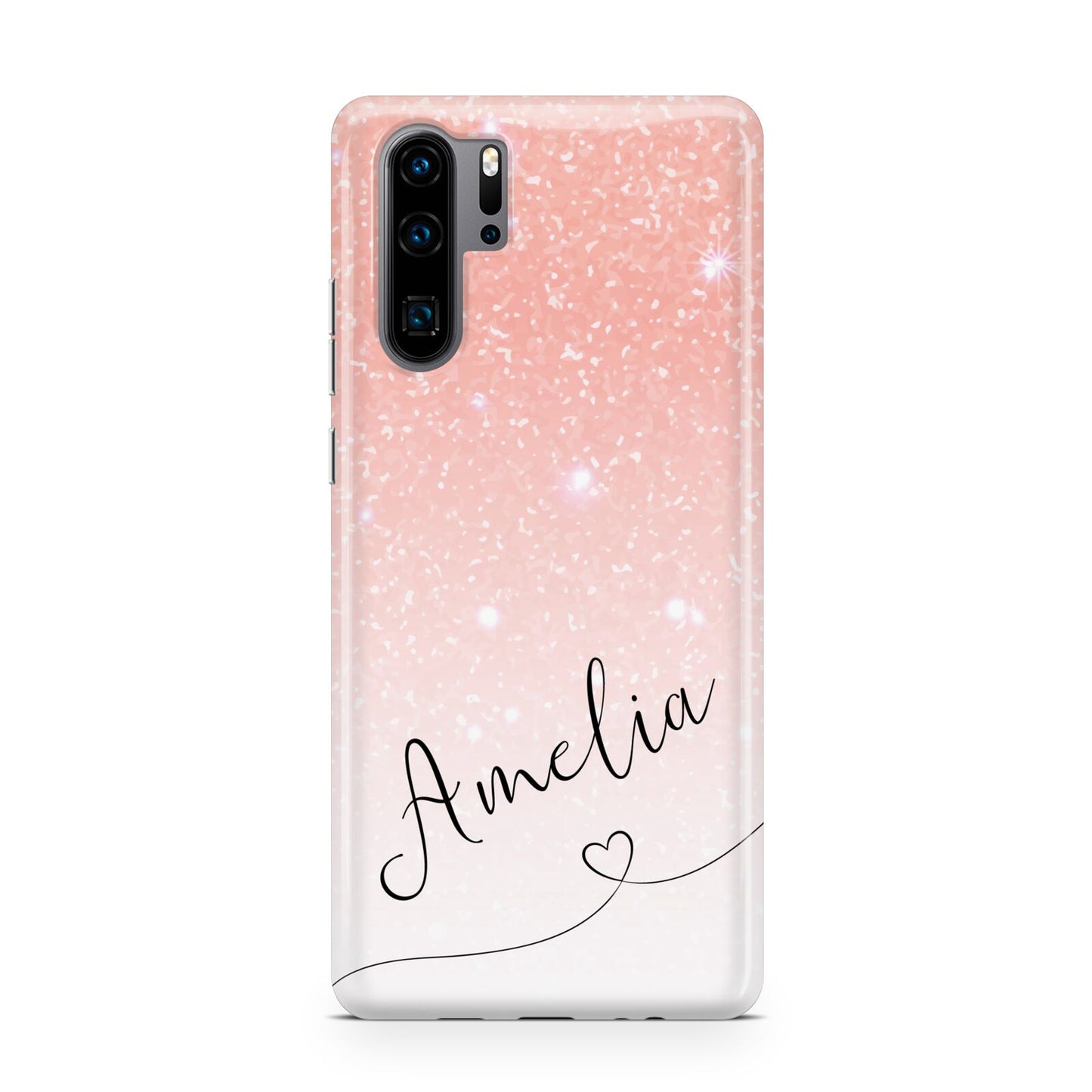 Personalised Pink Glitter Fade with Black Text Huawei P30 Pro Phone Case