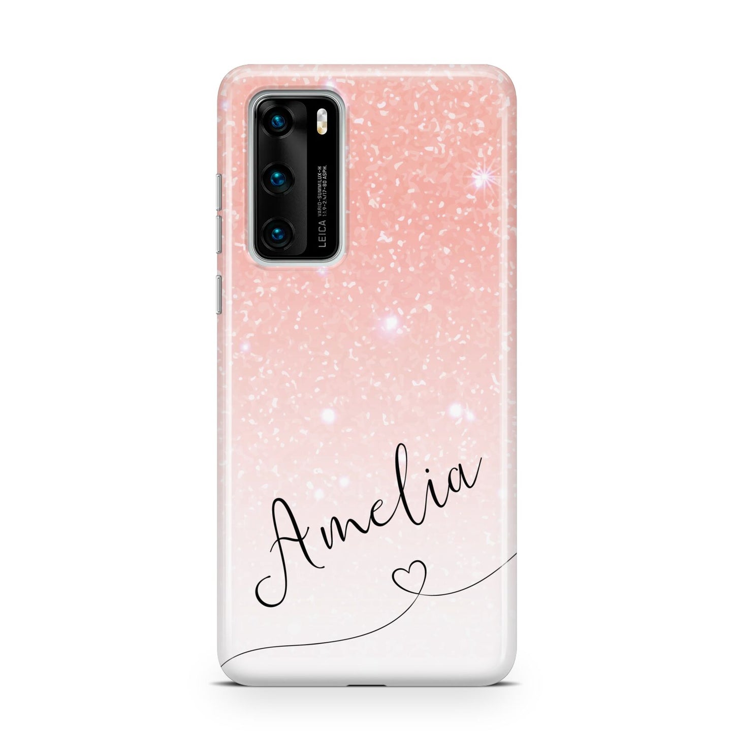 Personalised Pink Glitter Fade with Black Text Huawei P40 Phone Case