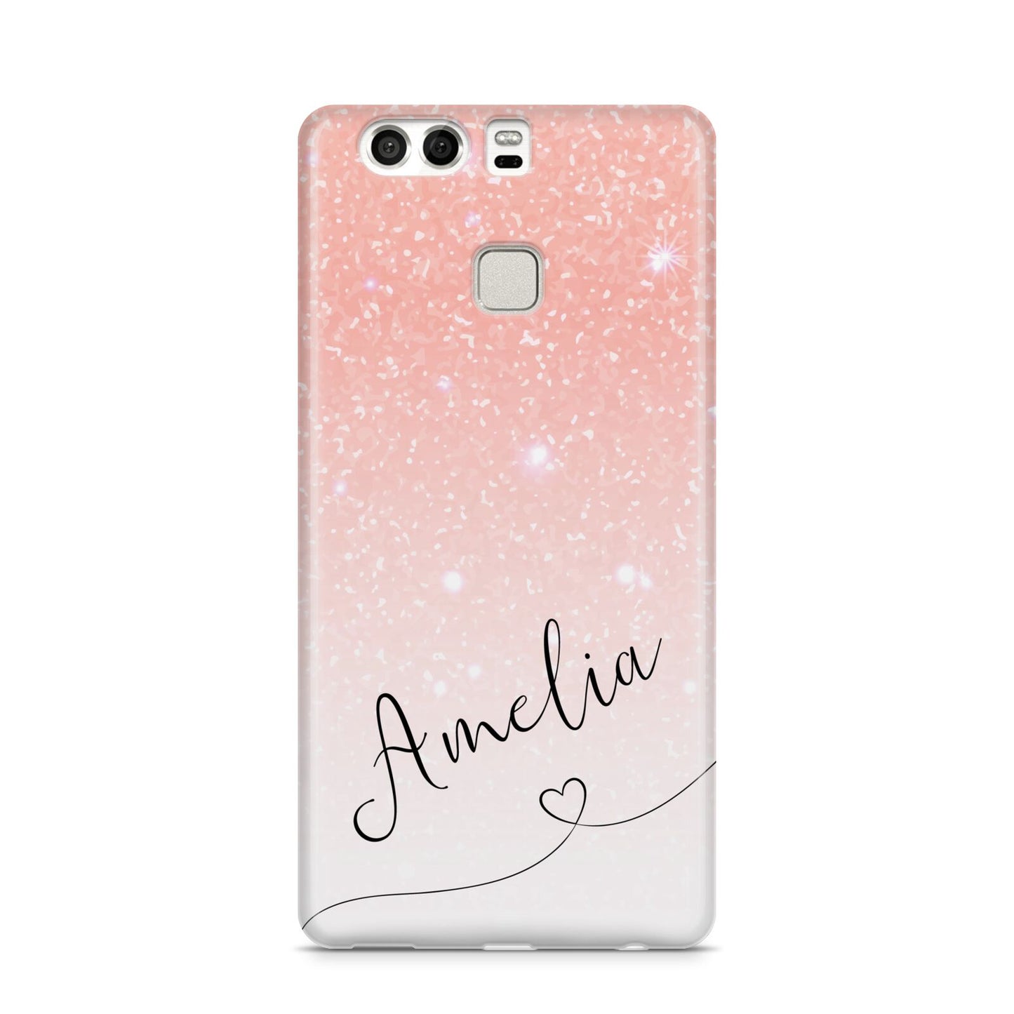 Personalised Pink Glitter Fade with Black Text Huawei P9 Case