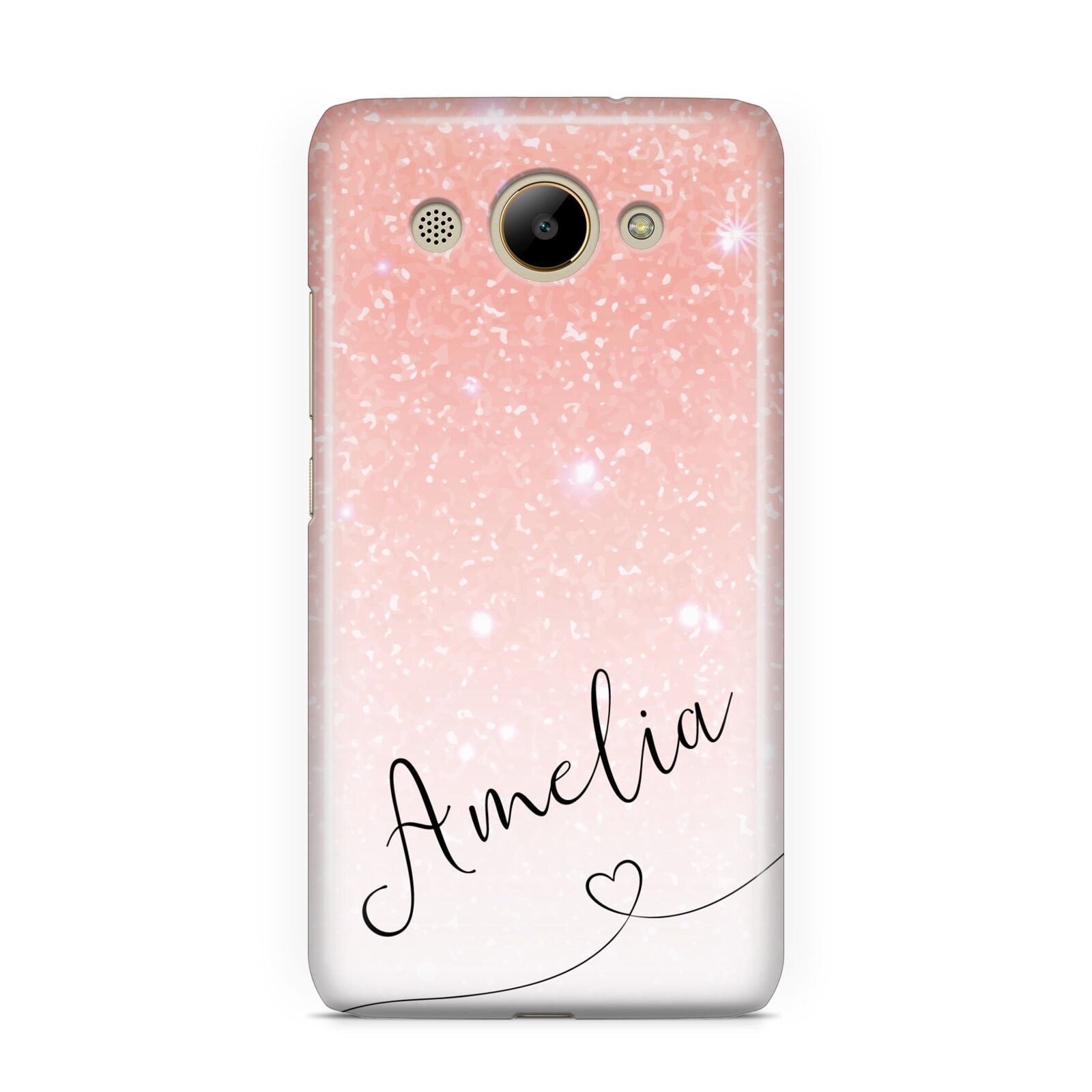 Personalised Pink Glitter Fade with Black Text Huawei Y3 2017