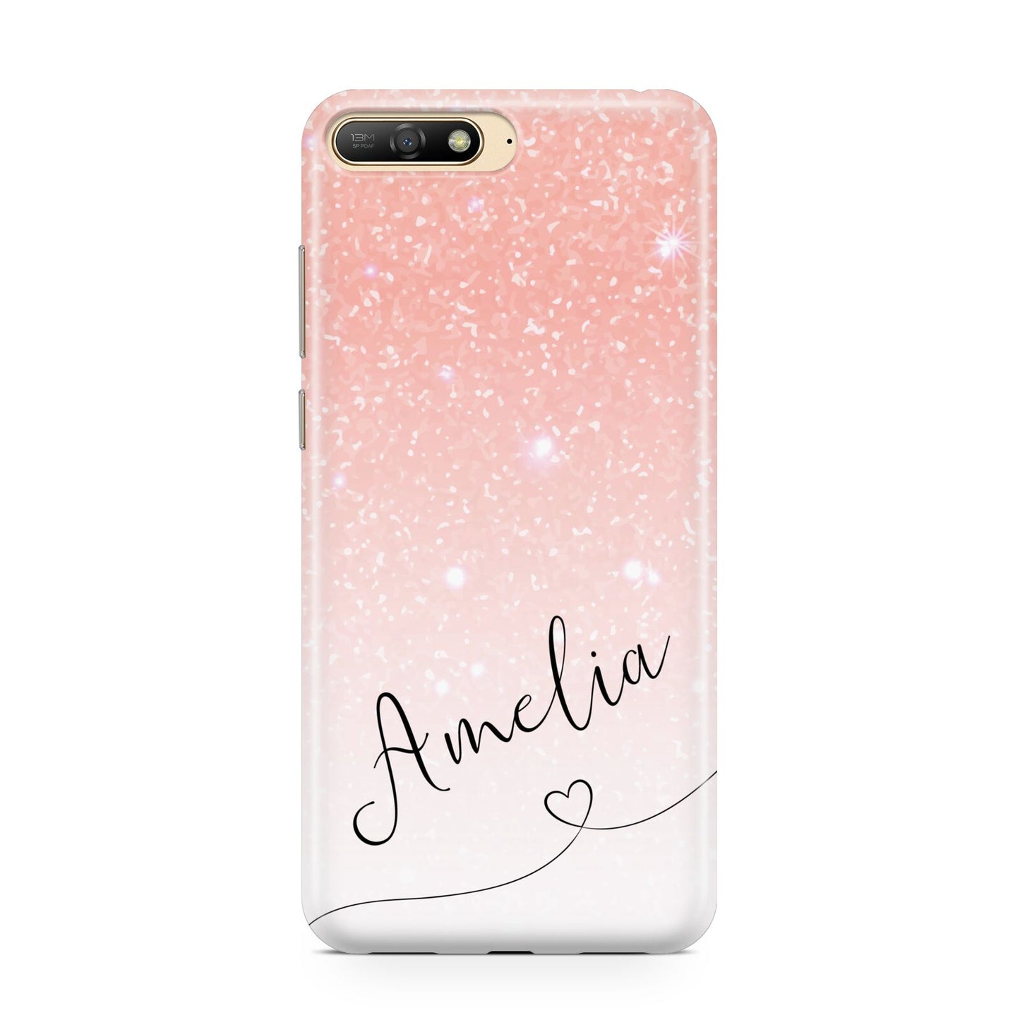 Personalised Pink Glitter Fade with Black Text Huawei Y6 2018
