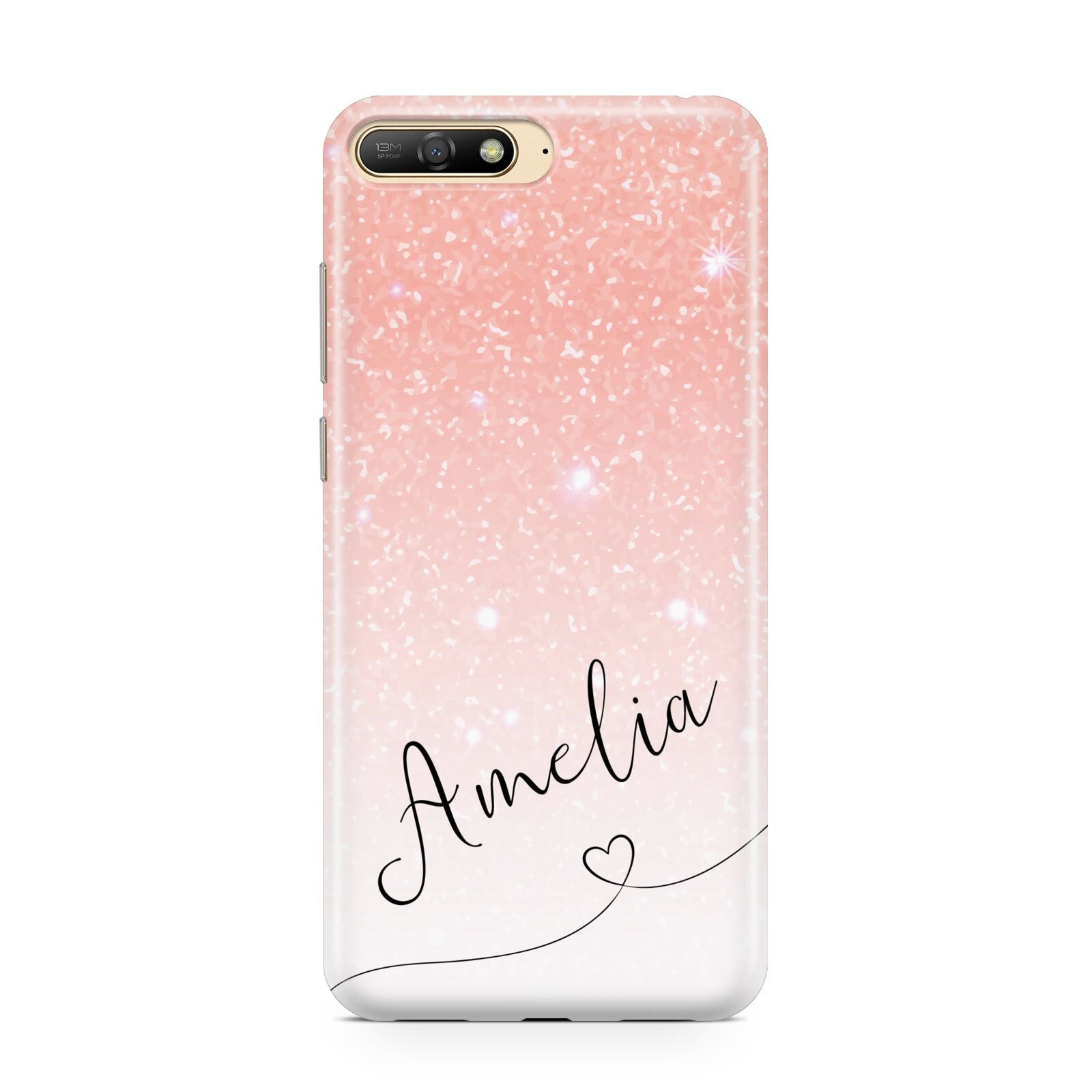 Personalised Pink Glitter Fade with Black Text Huawei Y6 2018