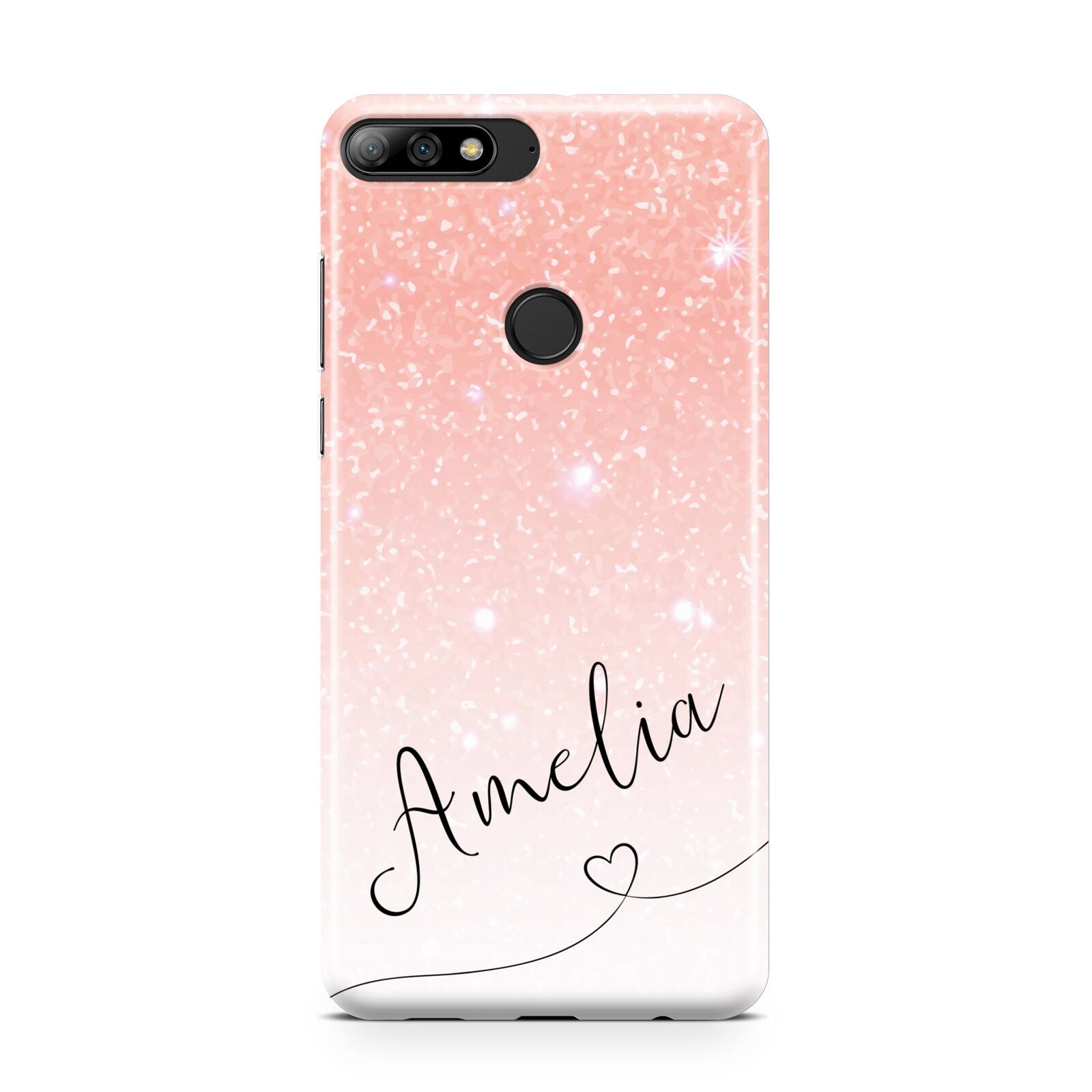 Personalised Pink Glitter Fade with Black Text Huawei Y7 2018
