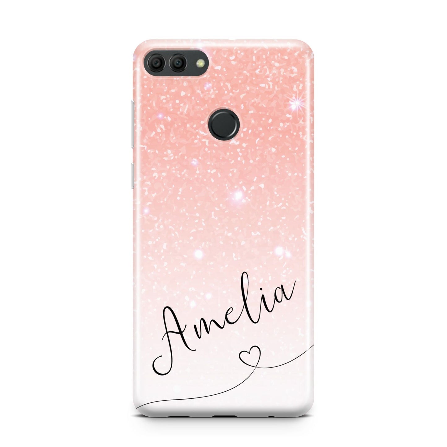 Personalised Pink Glitter Fade with Black Text Huawei Y9 2018
