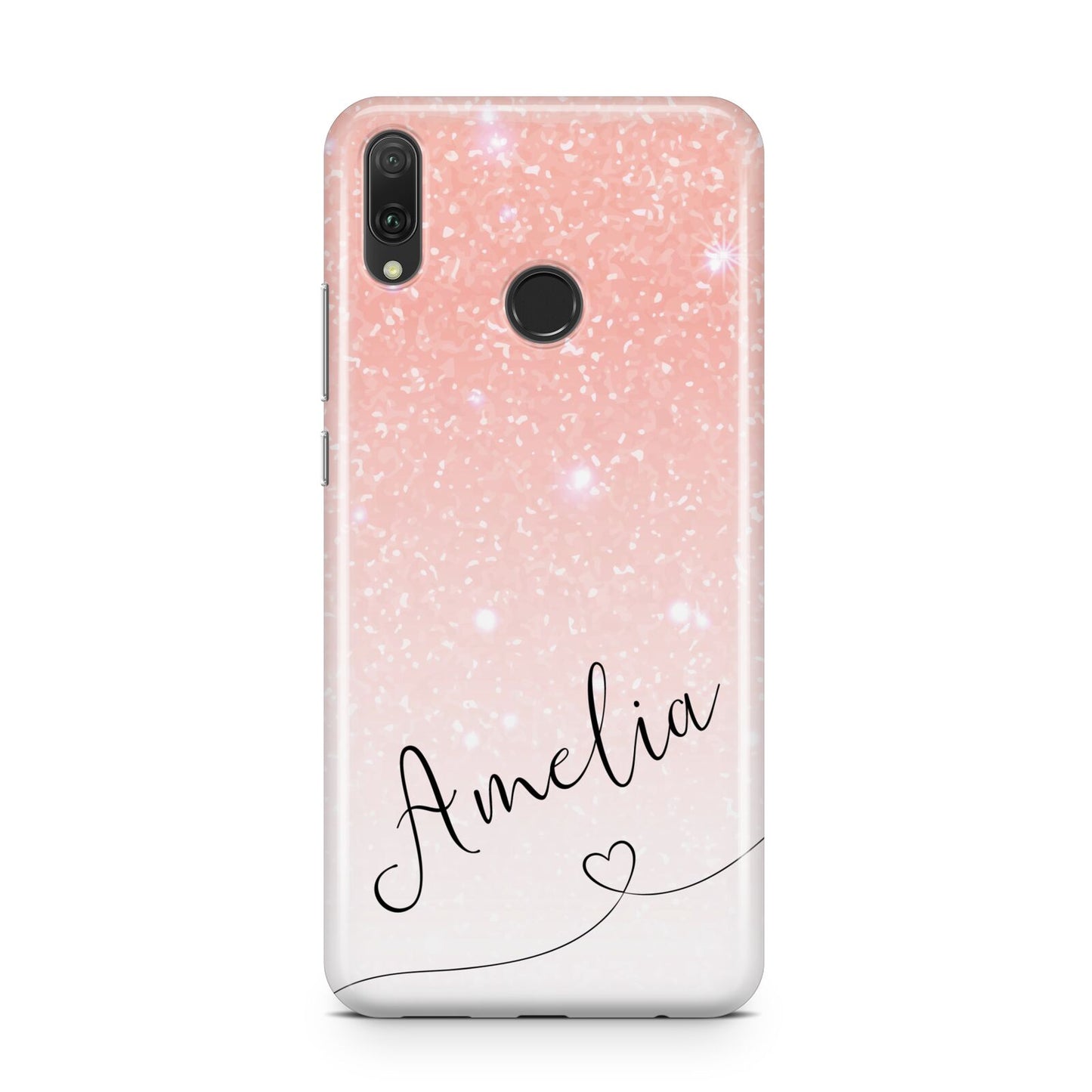 Personalised Pink Glitter Fade with Black Text Huawei Y9 2019