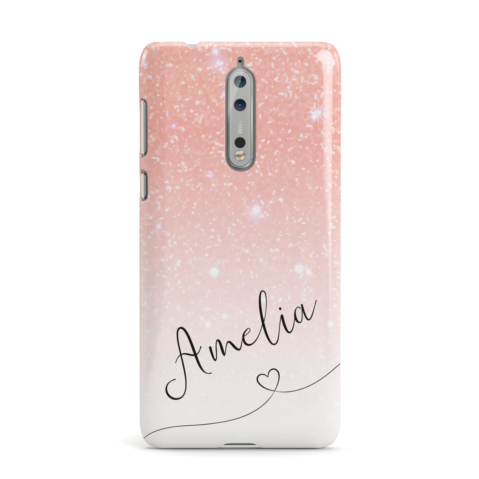 Personalised Pink Glitter Fade with Black Text Nokia Case