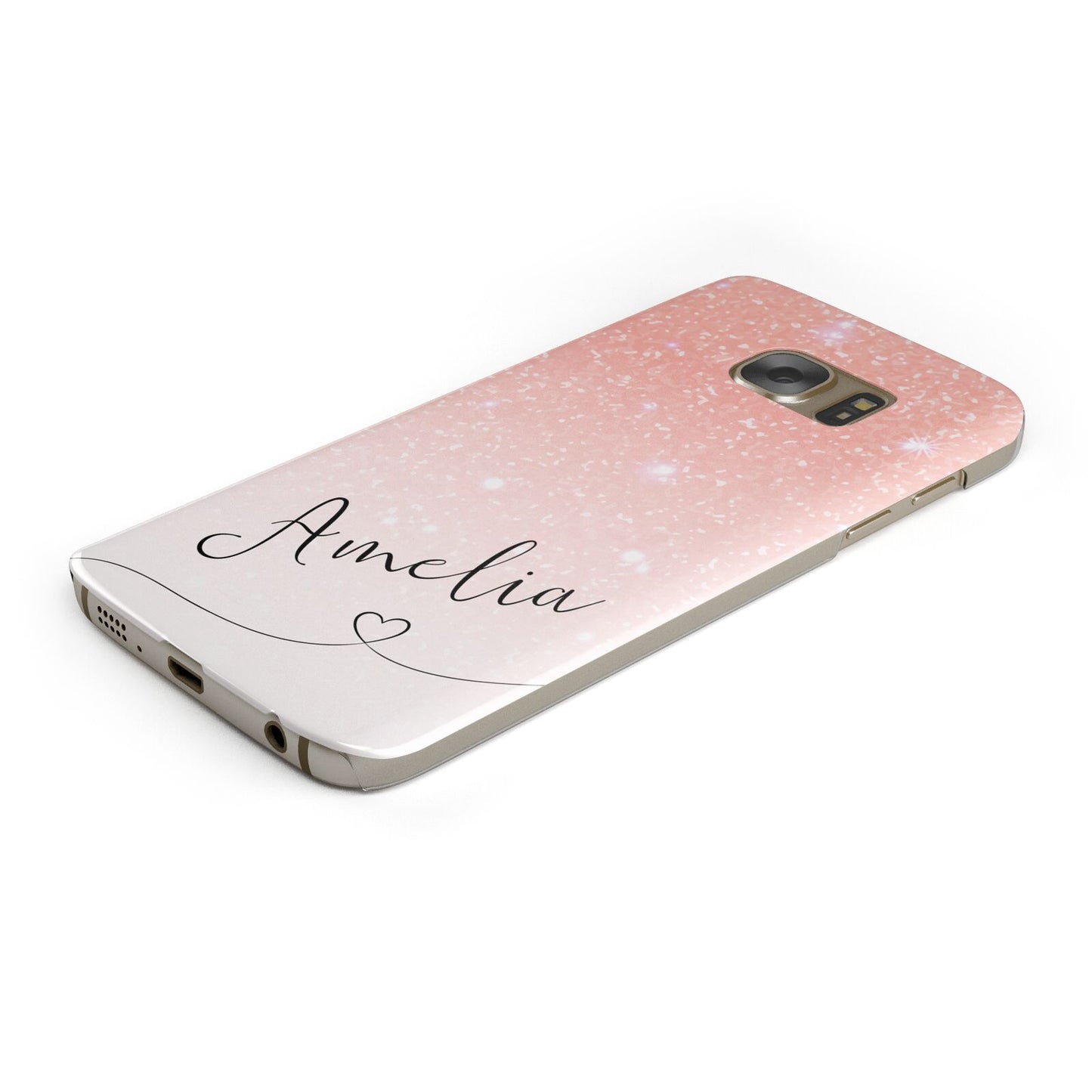 Personalised Pink Glitter Fade with Black Text Protective Samsung Galaxy Case Angled Image