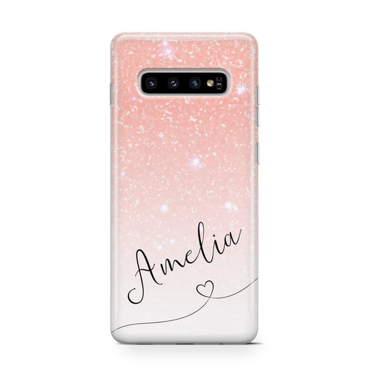 Personalised Pink Glitter Fade with Black Text Protective Samsung Galaxy Case