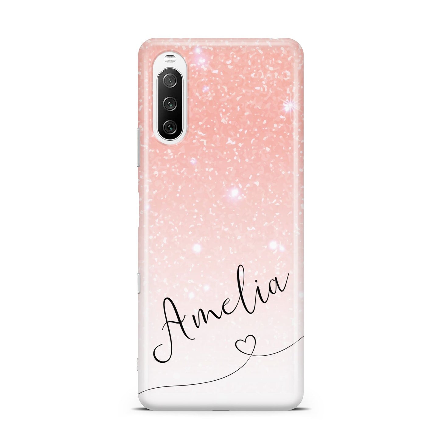 Personalised Pink Glitter Fade with Black Text Sony Xperia 10 III Case