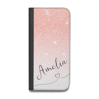 Personalised Pink Glitter Fade with Black Text Vegan Leather Flip Samsung Case