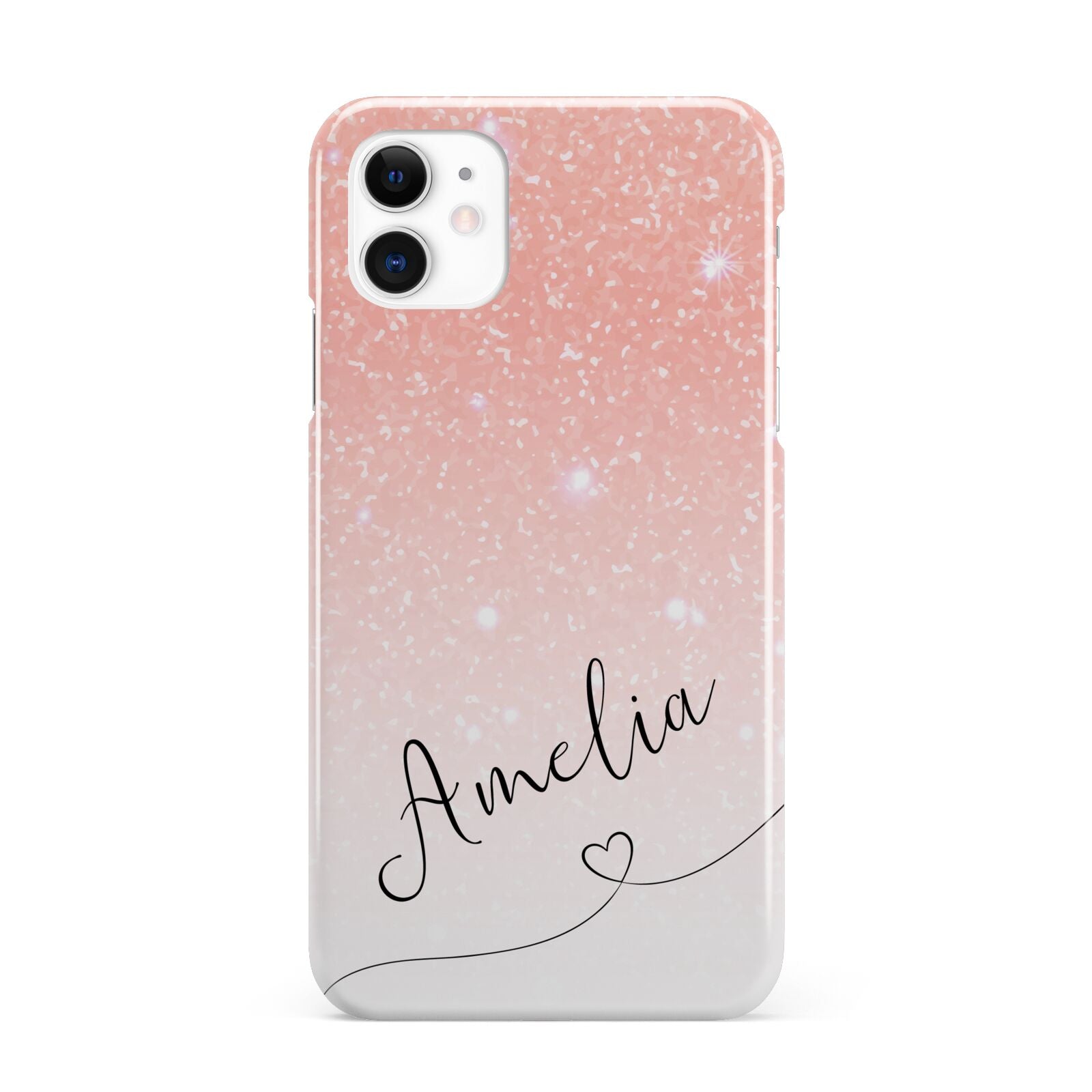Personalised Pink Glitter Fade with Black Text iPhone 11 3D Snap Case
