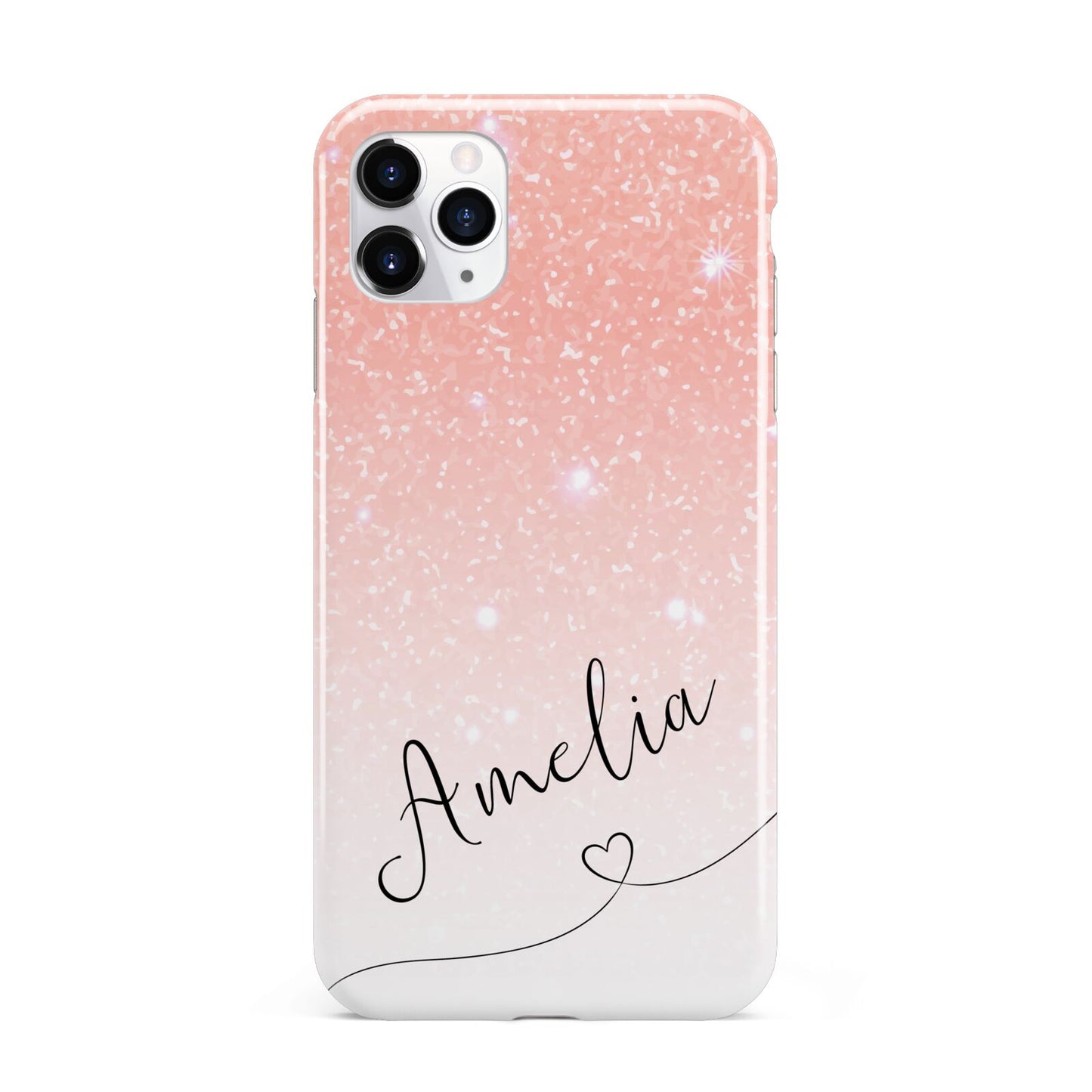 Personalised Pink Glitter Fade with Black Text iPhone 11 Pro Max 3D Tough Case