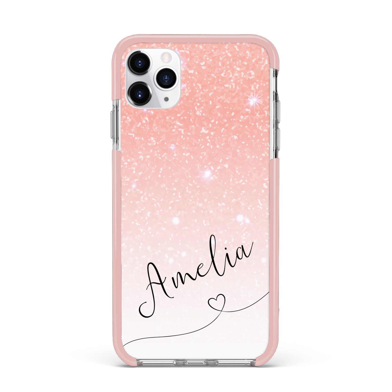 Personalised Pink Glitter Fade with Black Text iPhone 11 Pro Max Impact Pink Edge Case