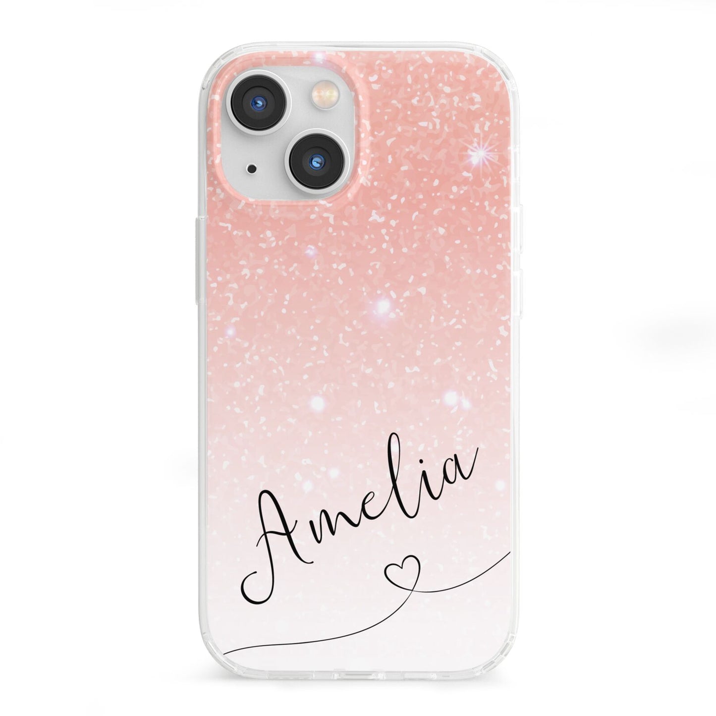 Personalised Pink Glitter Fade with Black Text iPhone 13 Mini Clear Bumper Case