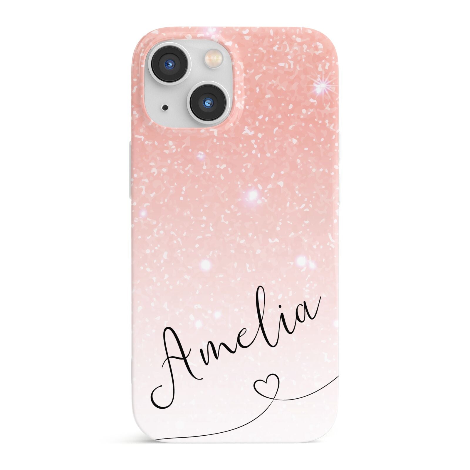 Personalised Pink Glitter Fade with Black Text iPhone 13 Mini Full Wrap 3D Snap Case