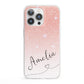 Personalised Pink Glitter Fade with Black Text iPhone 13 Pro Clear Bumper Case