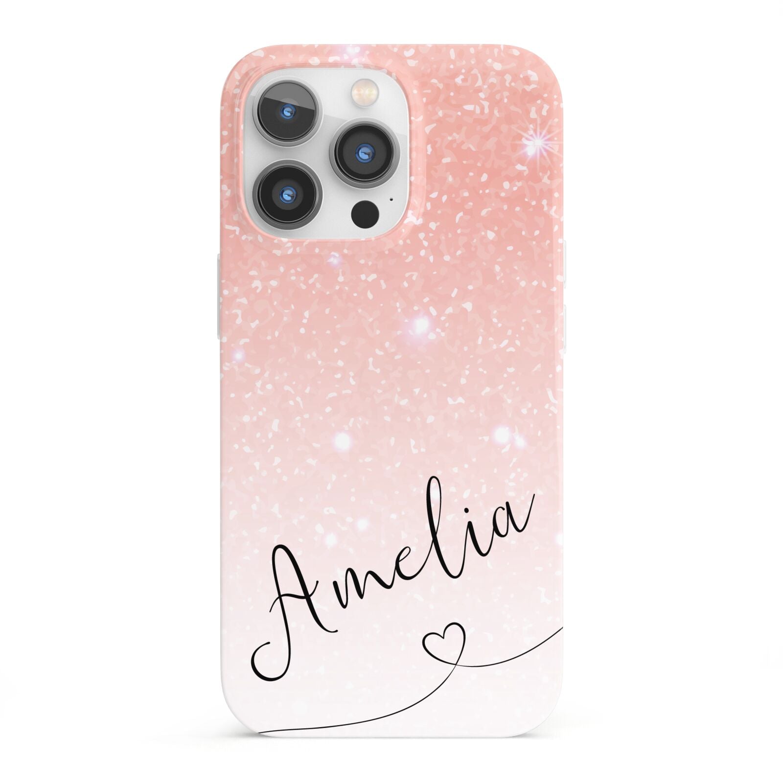 Personalised Pink Glitter Fade with Black Text iPhone 13 Pro Full Wrap 3D Snap Case