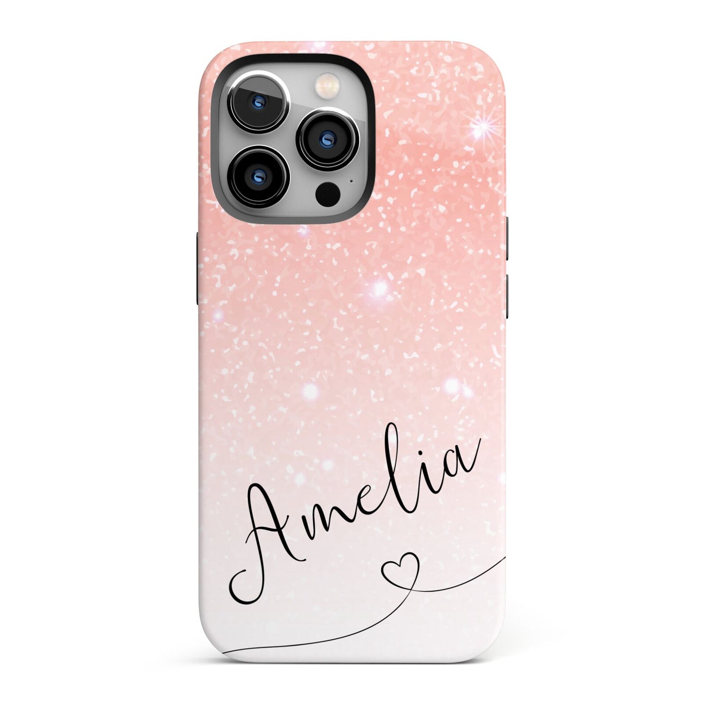 Personalised Pink Glitter Fade with Black Text iPhone 13 Pro Full Wrap 3D Tough Case