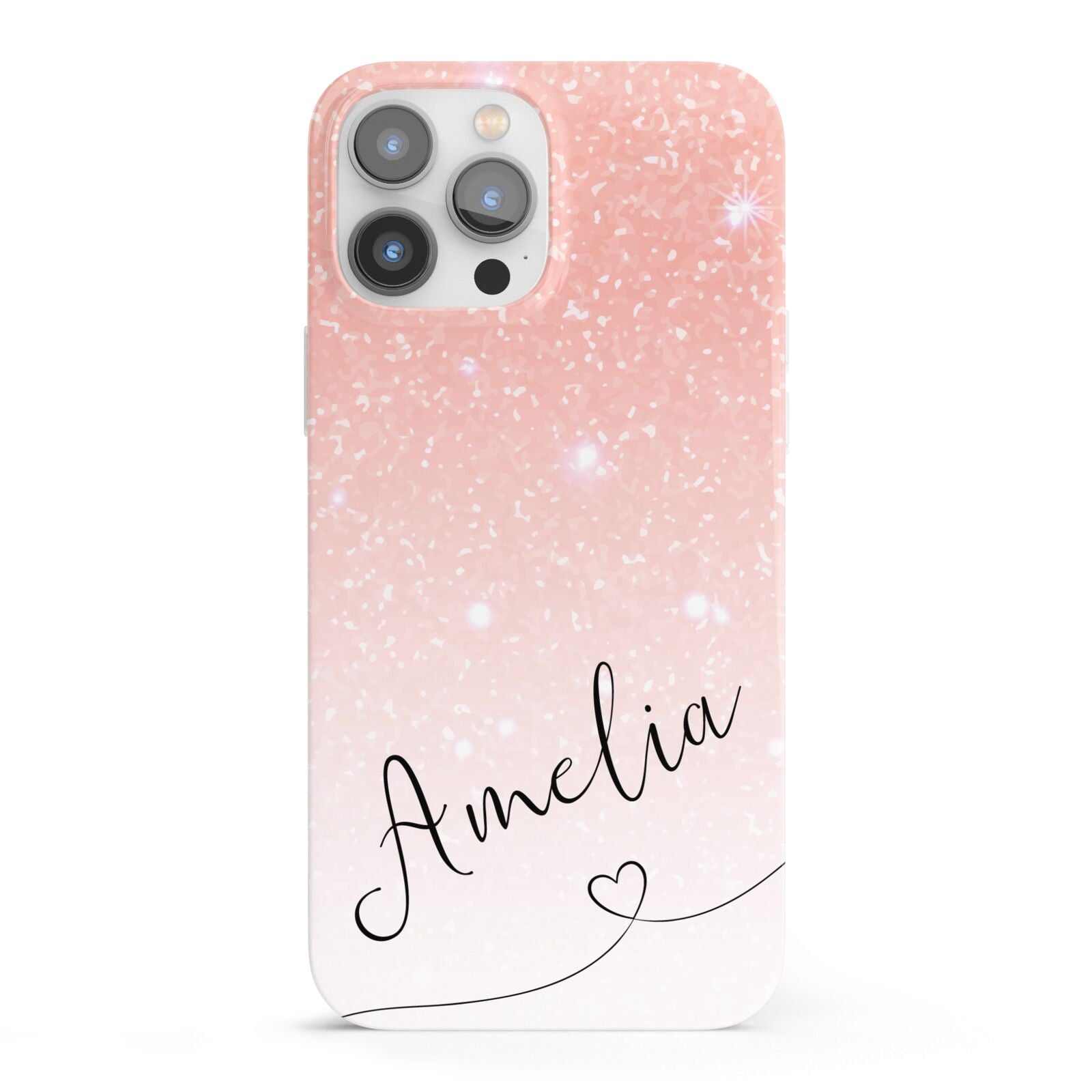 Personalised Pink Glitter Fade with Black Text iPhone 13 Pro Max Full Wrap 3D Snap Case