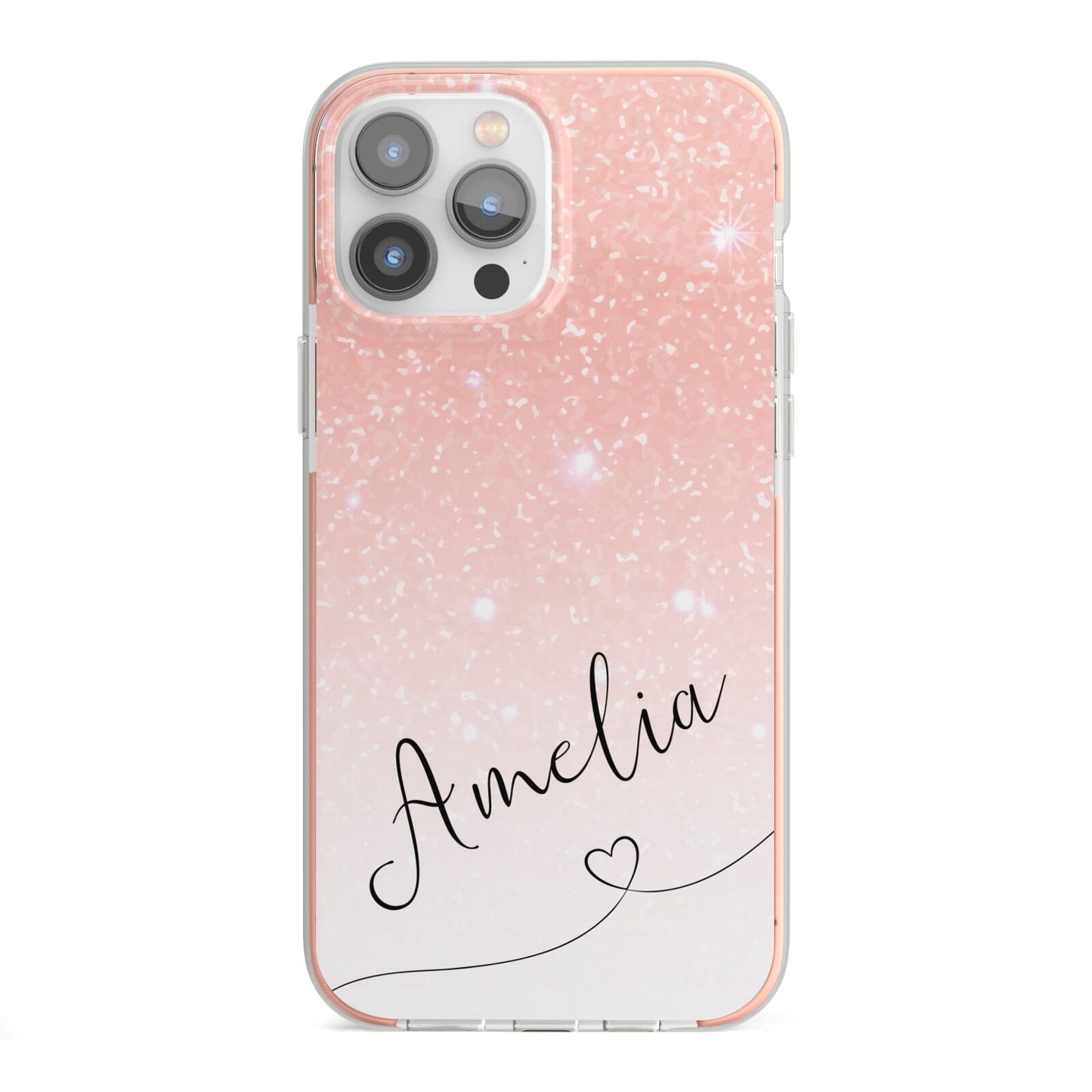 Personalised Pink Glitter Fade with Black Text iPhone 13 Pro Max TPU Impact Case with Pink Edges