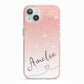 Personalised Pink Glitter Fade with Black Text iPhone 13 TPU Impact Case with Pink Edges