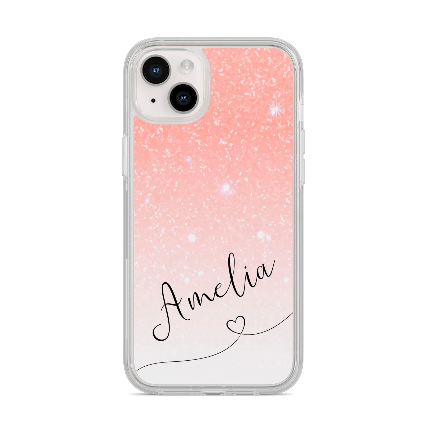 Personalised Pink Glitter Fade with Black Text iPhone 14 Plus Clear Tough Case Starlight