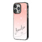 Personalised Pink Glitter Fade with Black Text iPhone 14 Pro Max Black Impact Case Side Angle on Silver phone