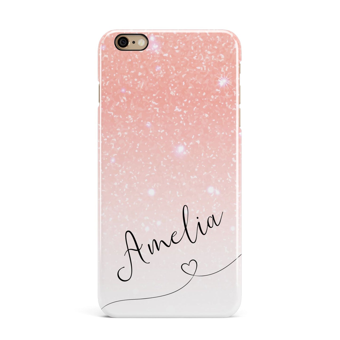 Personalised Pink Glitter Fade with Black Text iPhone 6 Plus 3D Snap Case on Gold Phone