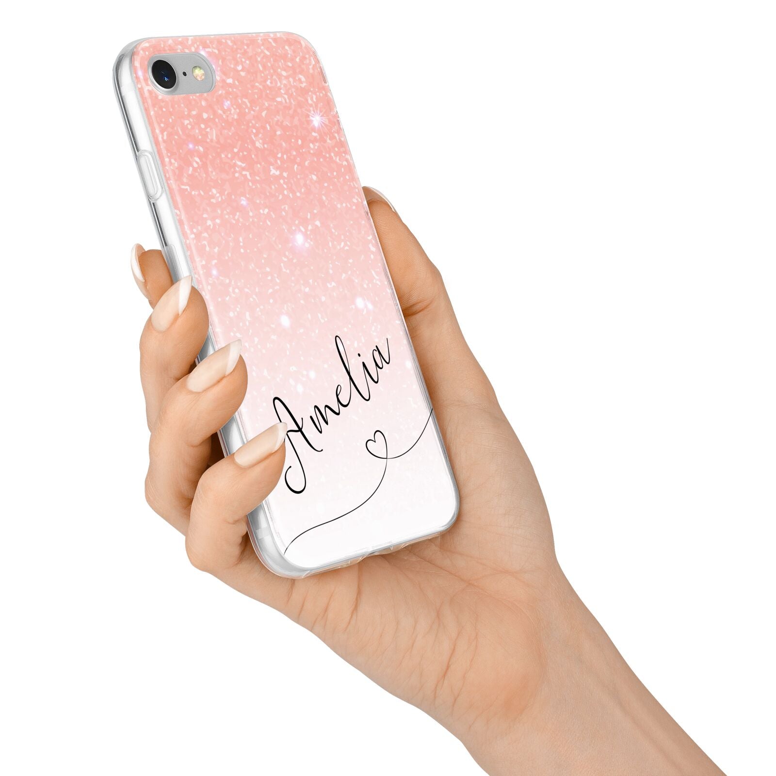 Personalised Pink Glitter Fade with Black Text iPhone 7 Bumper Case on Silver iPhone Alternative Image