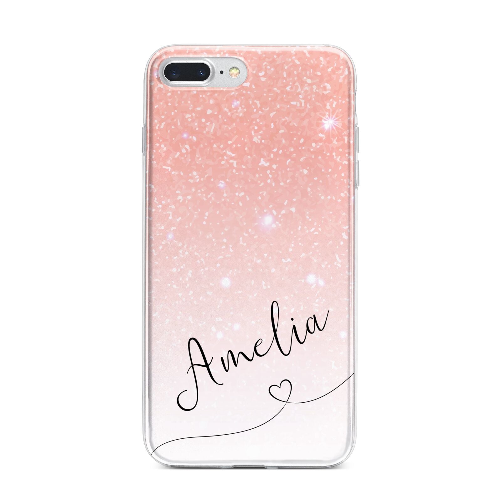 Personalised Pink Glitter Fade with Black Text iPhone 7 Plus Bumper Case on Silver iPhone
