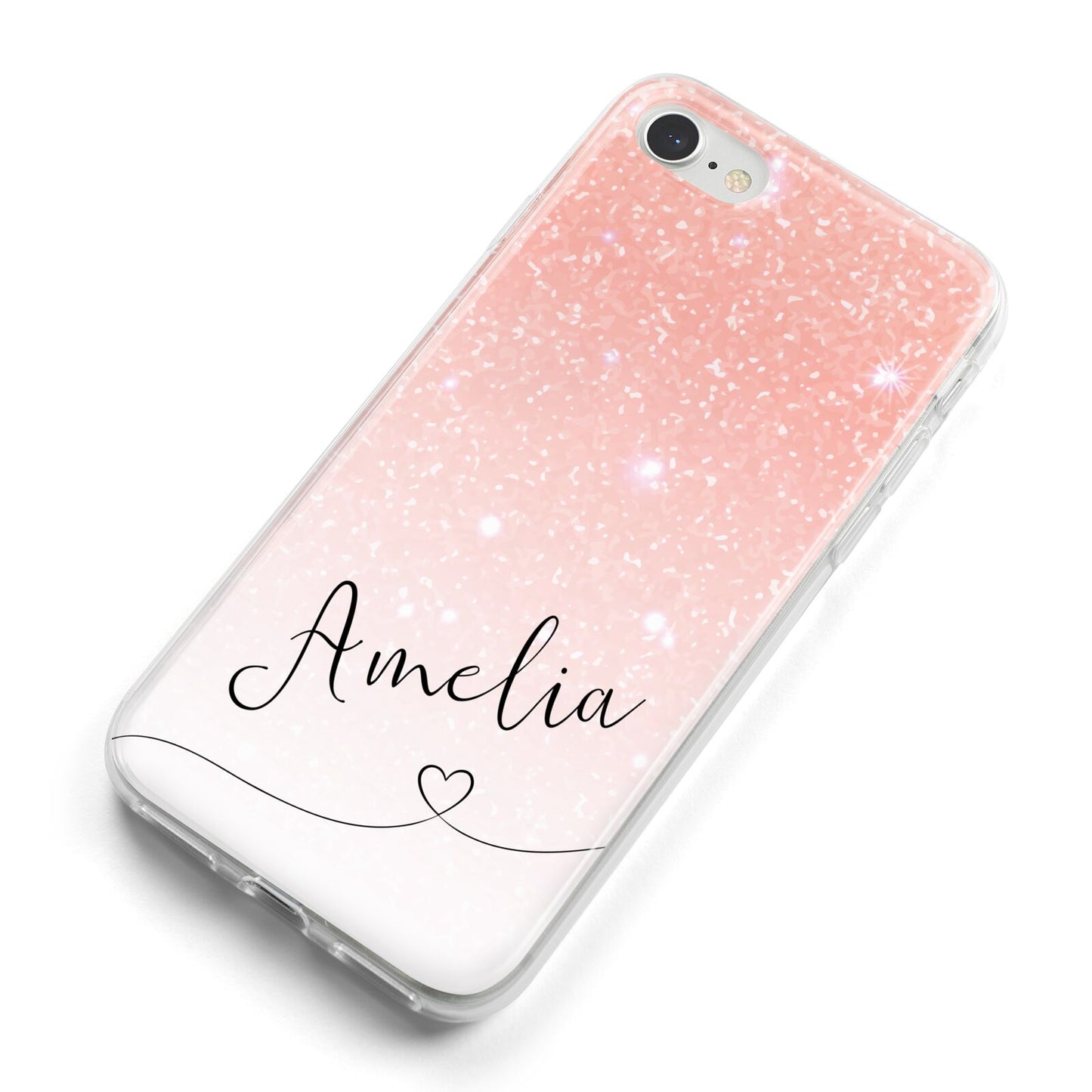 Personalised Pink Glitter Fade with Black Text iPhone 8 Bumper Case on Silver iPhone Alternative Image