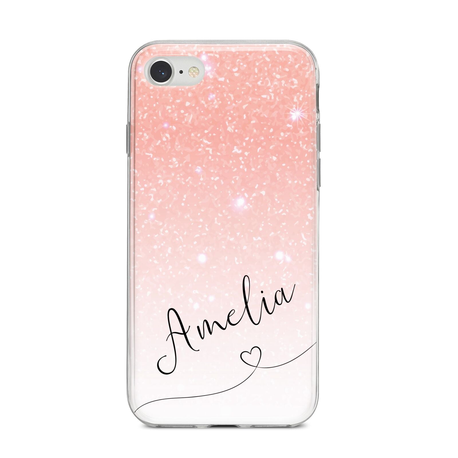 Personalised Pink Glitter Fade with Black Text iPhone 8 Bumper Case on Silver iPhone