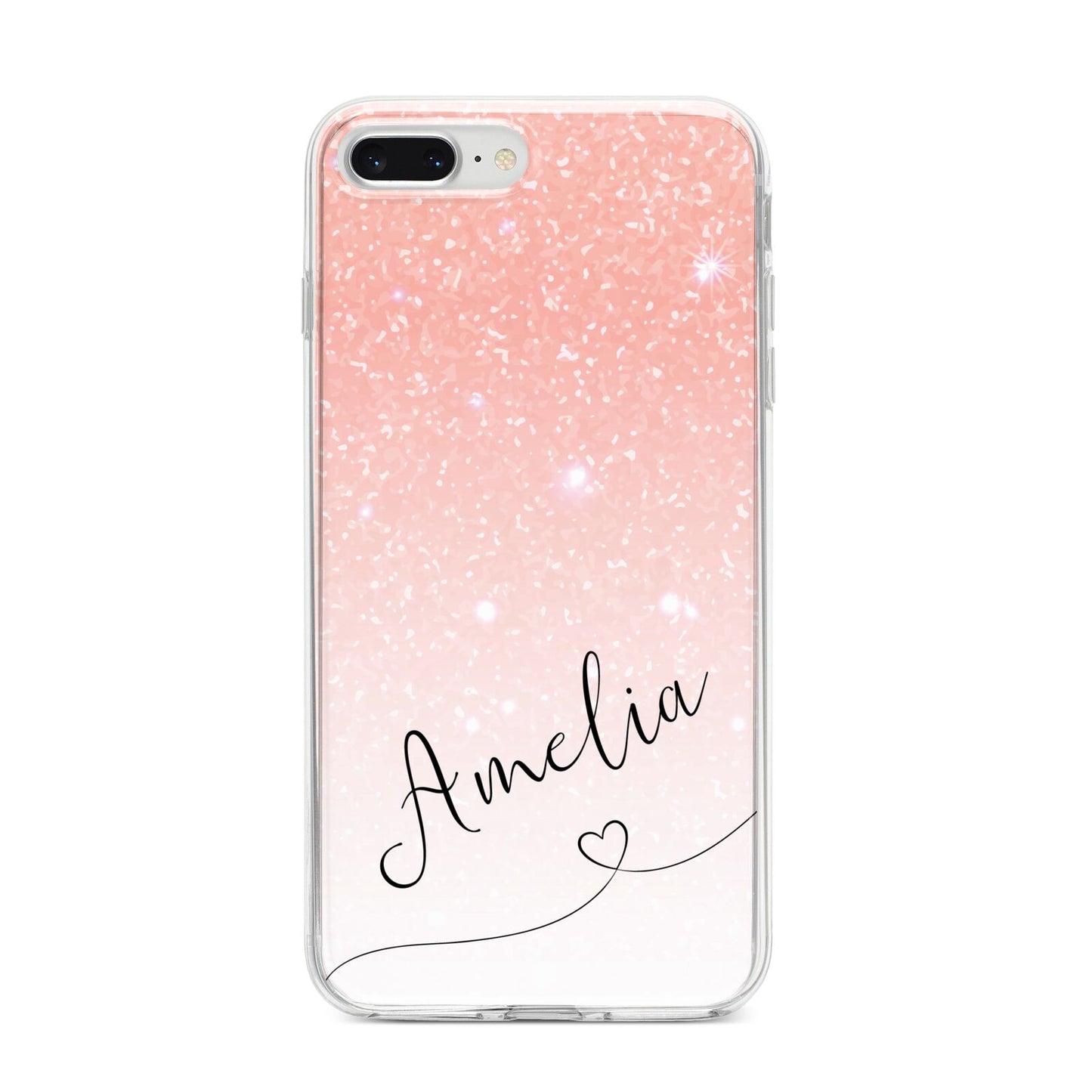 Personalised Pink Glitter Fade with Black Text iPhone 8 Plus Bumper Case on Silver iPhone
